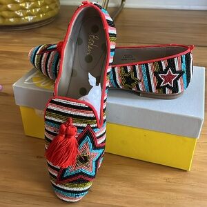 BODEN Evelina Stars and Stripes Beaded Tasseled Loafers 41 (US 10)